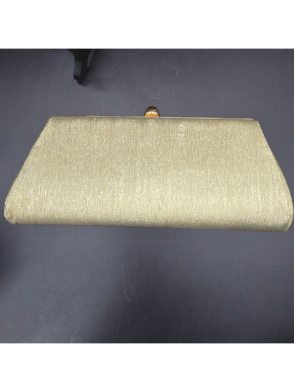 Vintage 1960s Gold Lamé Convertible Evening Clutch Purse Handbag Rosette Clasp